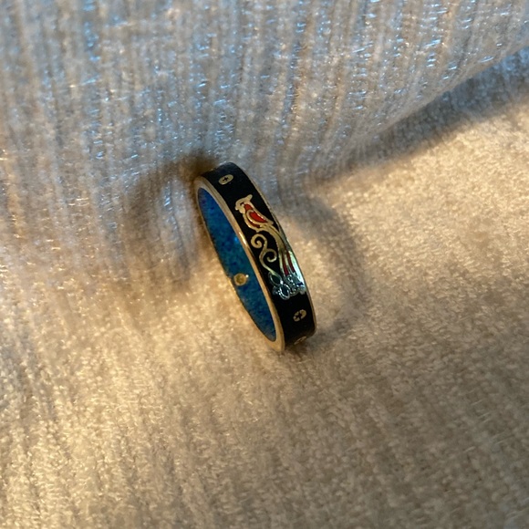 Vintage Cloisonné Set Enamel Bracelet and Ring - Black, Pink, Gold, Green Floral - Picture 6 of 7